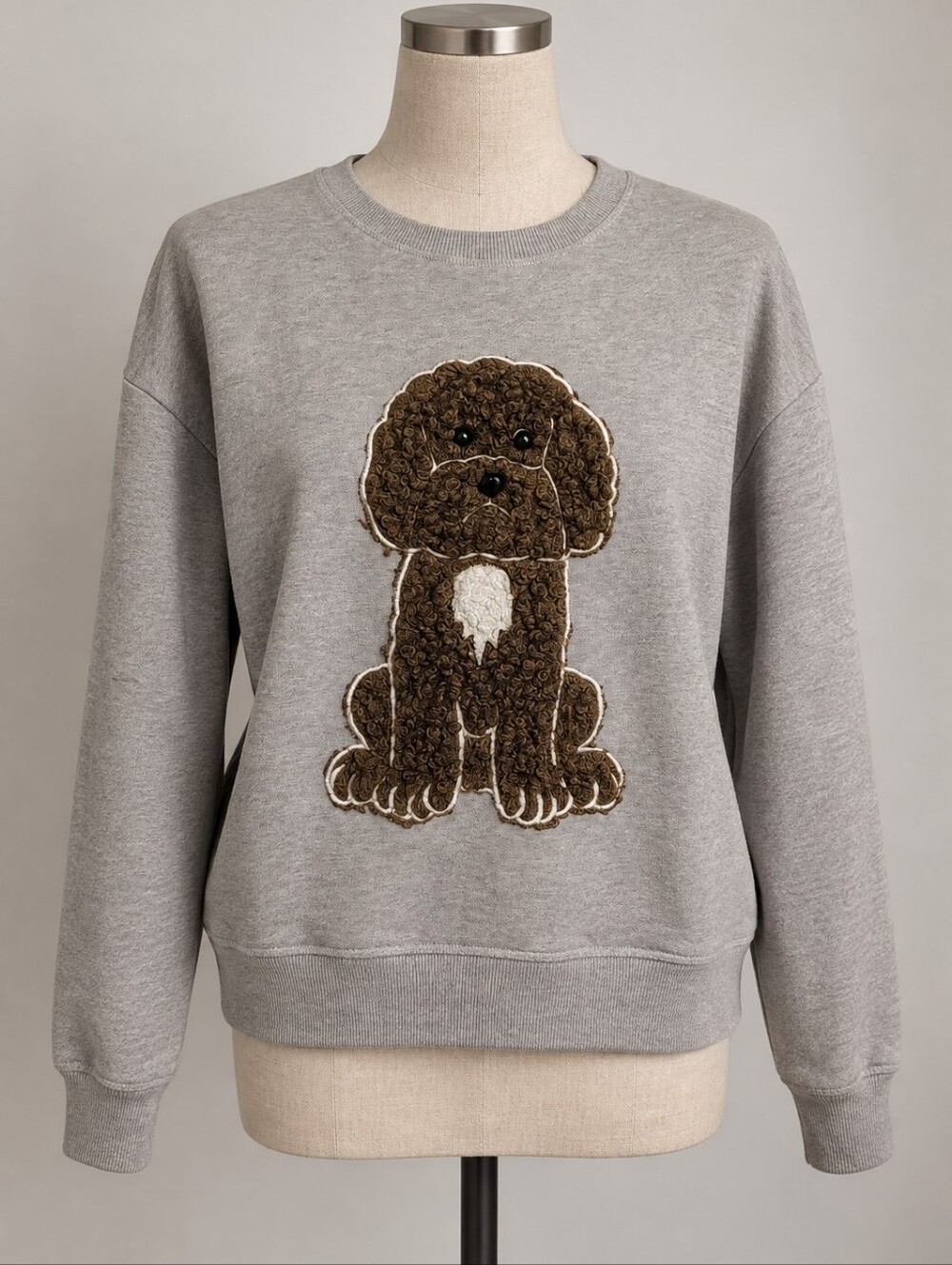 Toboggan White Label Grey Dog Appliqué Crewneck Sweatshirt Size L/G